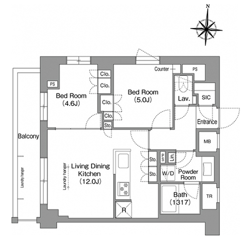 ウエリスアーバン住吉イースト(2LDK[K1タイプ]：53.38㎡)の間取り画像