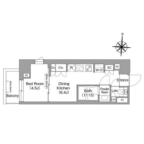ウエリスアーバン住吉ウエスト(1DK[A2タイプ]：26.89㎡)の間取り画像