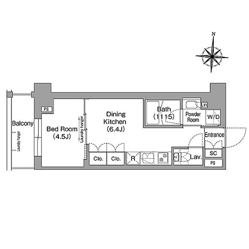ウエリスアーバン住吉ウエスト(1DK[C2タイプ]：26.89㎡)の間取り画像