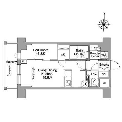 ウエリスアーバン住吉ウエスト(1LDK[E2タイプ]：32.96㎡)の間取り画像