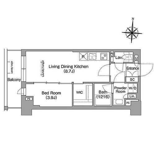 ウエリスアーバン住吉ウエスト(1LDK[D2タイプ]：33.82㎡)の間取り画像