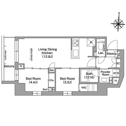 ウエリスアーバン住吉ウエスト(2LDK[G1タイプ]：48.05㎡)の間取り画像