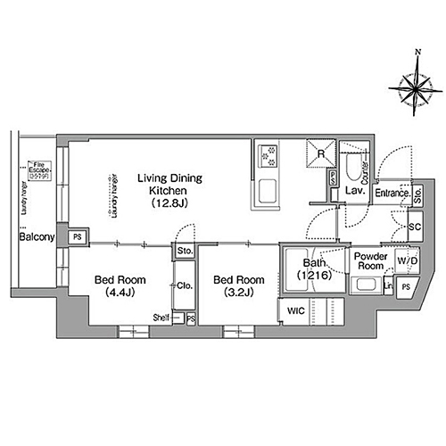 ウエリスアーバン住吉ウエスト(2LDK[G2タイプ]：48.05㎡)の間取り画像