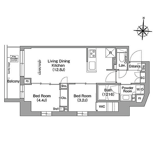 ウエリスアーバン住吉ウエスト(2LDK[G3タイプ]：48.05㎡)の間取り画像