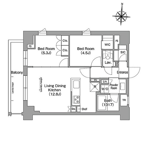 ウエリスアーバン住吉ウエスト(2LDK[H1タイプ]：53.79㎡)の間取り画像