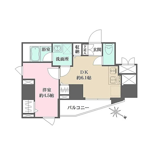 WHARF文京茗荷谷(1DK：30.93㎡)の間取り画像