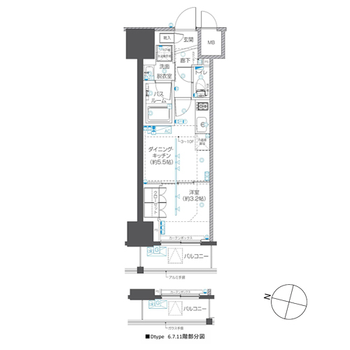 ZOOM本郷(1DK[Dタイプ]：25.770㎡)の間取り画像