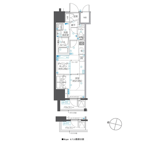 ZOOM本郷(1DK[Bタイプ]：26.143㎡)の間取り画像