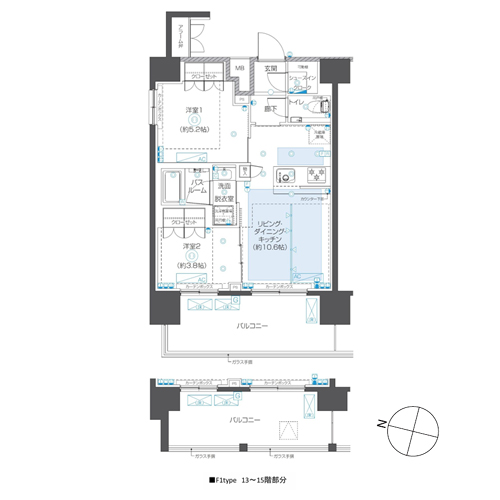 ZOOM本郷(2LDK[F1タイプ]：46.524㎡)の間取り画像