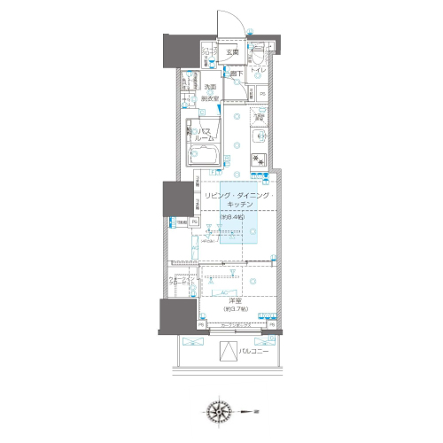 ZOOM信濃町(1LDK[Eタイプ]：34.346㎡)の間取り画像