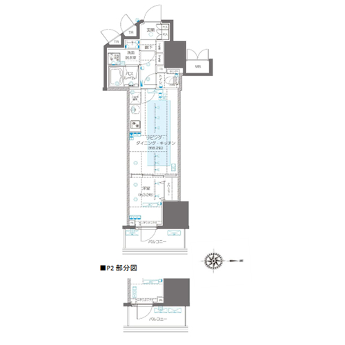 ZOOM信濃町(1LDK[Pタイプ]：34.419㎡)の間取り画像