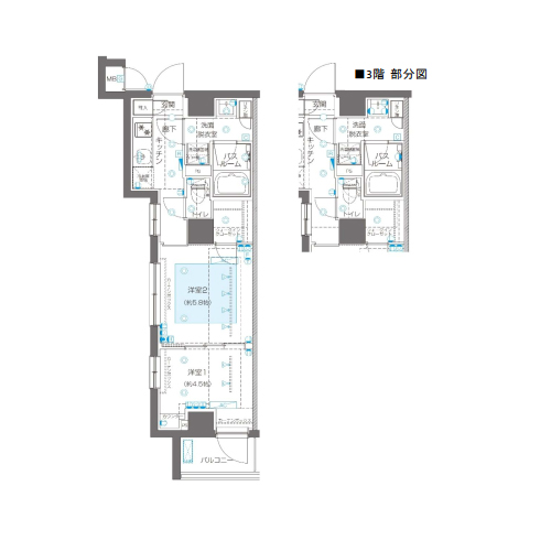 ZOOM信濃町(2K[Wタイプ]：33.904㎡)の間取り画像