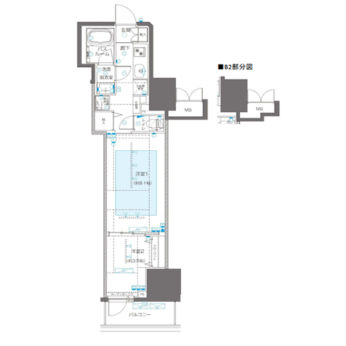 ZOOM信濃町(2K[B2タイプ]：36.999㎡)の間取り画像