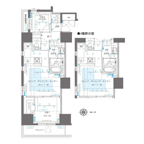 ZOOM信濃町(2LDK[Fタイプ]：51.406㎡)の間取り画像