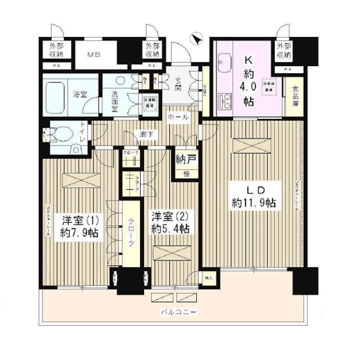 西新宿パークサイドタワー(0号室|2LDK：73.42㎡)の間取り画像