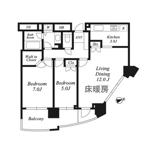 パークコート恵比寿ヒルトップレジデンス(0号室|2LDK：64.81㎡)の間取り画像