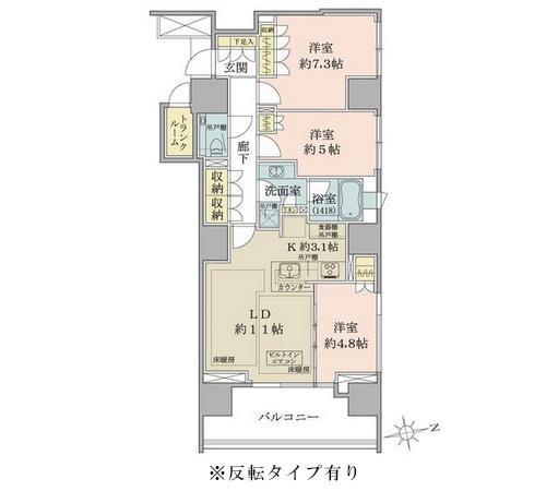 ザ・パークハウス新宿御苑(200号室|3LDK：75.66㎡)の間取り画像